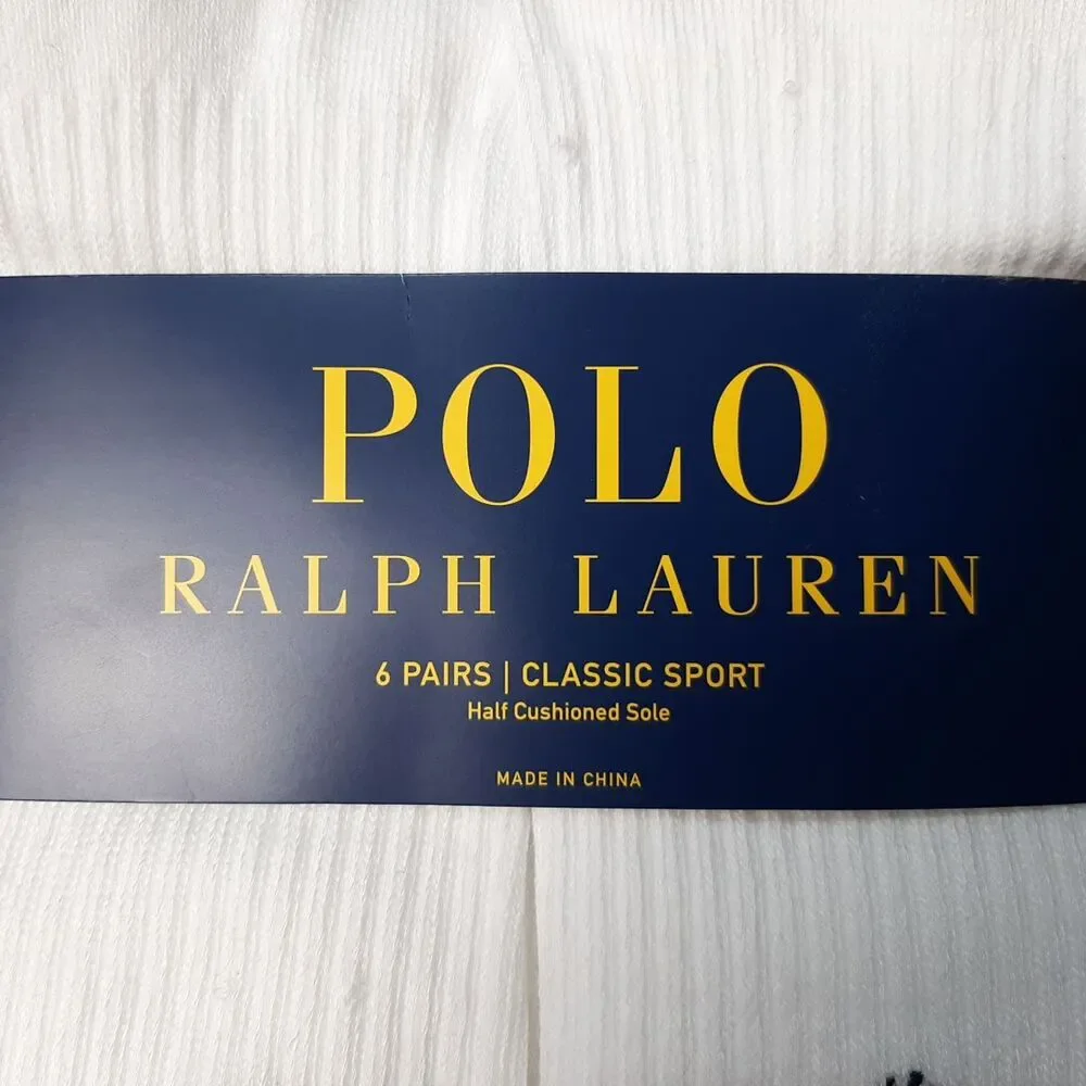 Polo Ralph Lauren Socks Mens White 6 Pairs Classic Sport PRL ZP821005PK6N